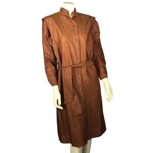 Vintage L.A. Passion Rust stripe shirt belted dress mandarin collar size 11-12
